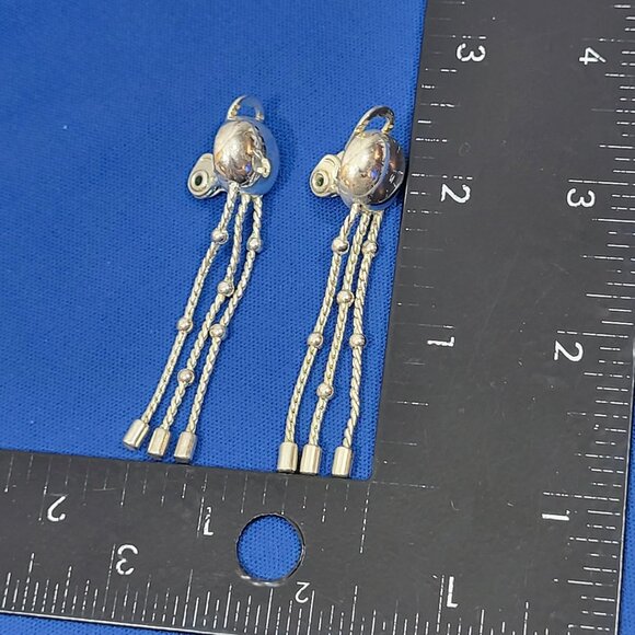 Silver-Tone Dangling Ball Tassel Earrings With Clip-On Backing - Picture 4 of 4